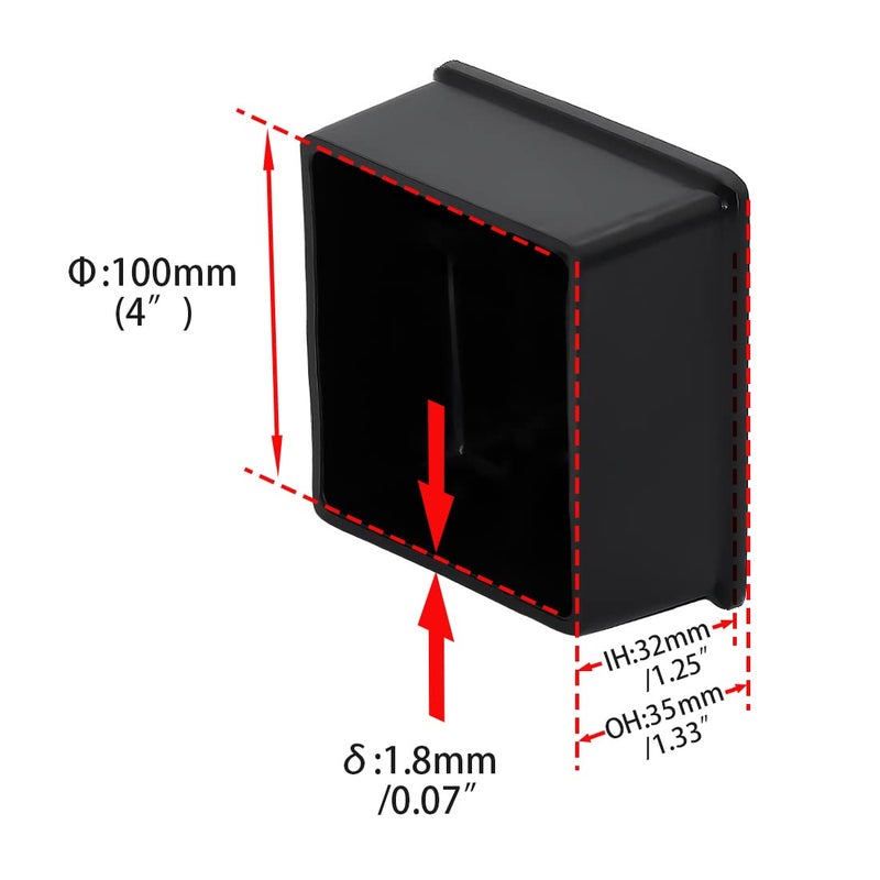 Flyshop 8Pcs Chair Leg Caps Non-Marking PVC Chair Leg Floor Protectors Square Furniture Table Covers (4-Inches x 4-Inches, 100mm x 100mm, Black) - Image 2